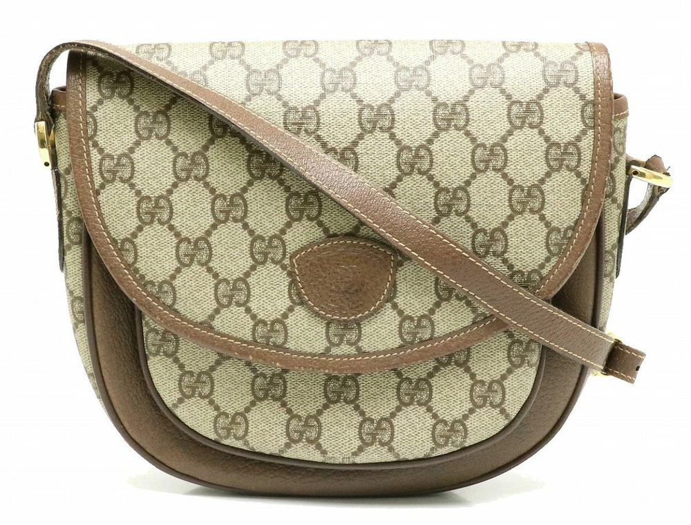 Gucci GG Plus Gucci Crossbody Bag Leather Beige Brown Cream Brown